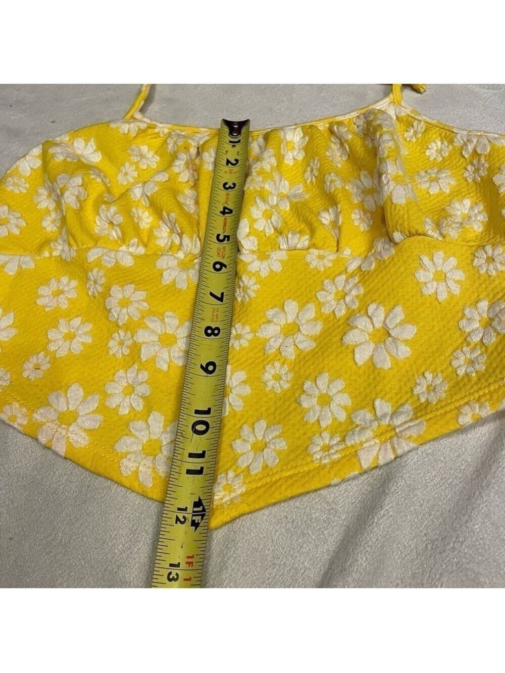 Yellow Daisy Floral Halter Crop Top Julia by J Love Size L - Picture 11 of 13